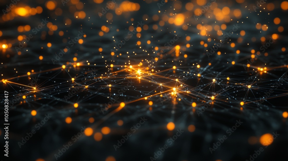 Poster a vibrant digital illustration of interconnected glowing nodes and lines, representing the dynamic n