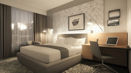 Modern hotel room with stylish design and comfort
