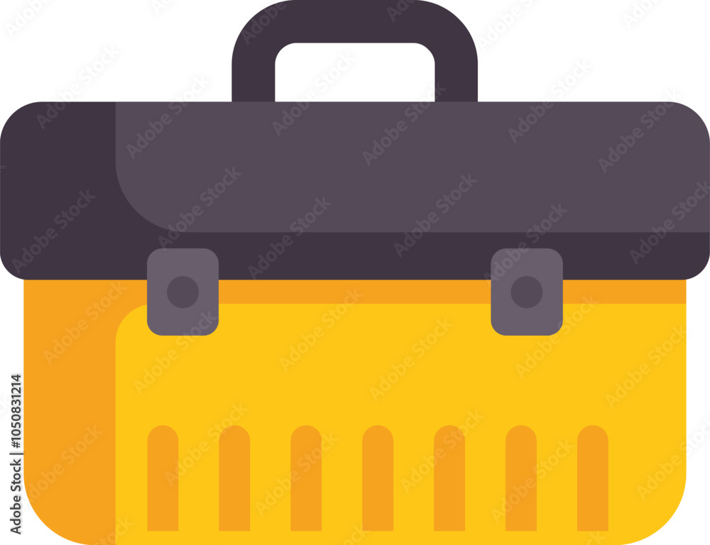 Poster yellow toolbox with a black handle is waiting to be filled with tools for any kind of repairing work