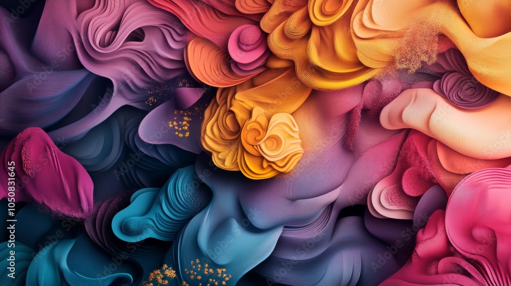 Poster this artistic creation features a swirling mix of organic shapes intermingling with vibrant colors, 