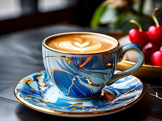 Fototapeta premium Cup of hot coffee and coffee beans