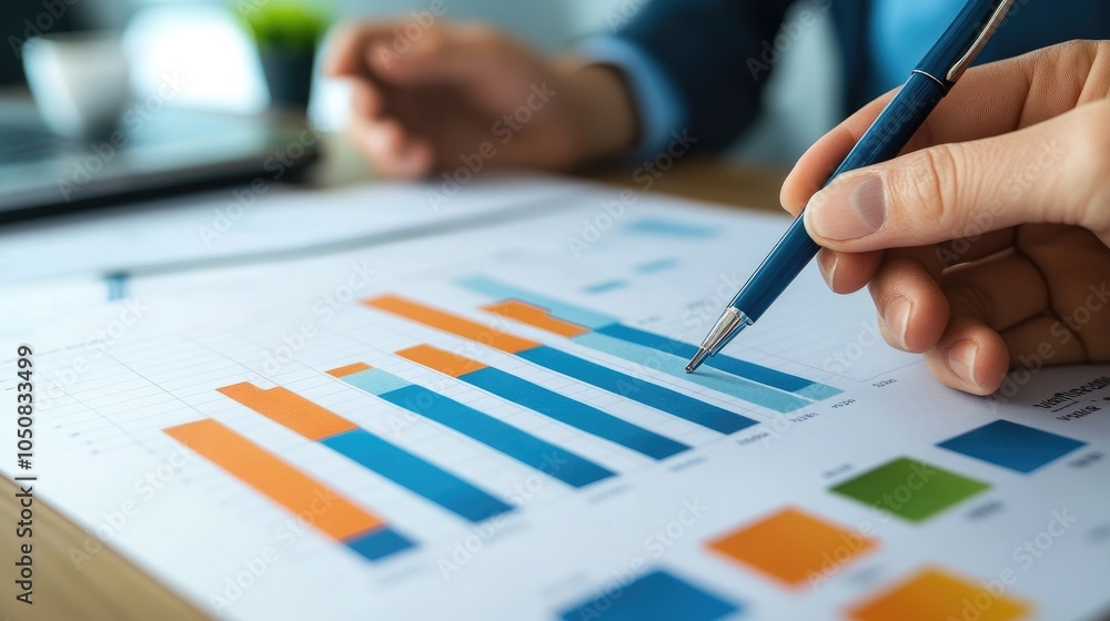 Poster data analysis with charts and graphs on desk