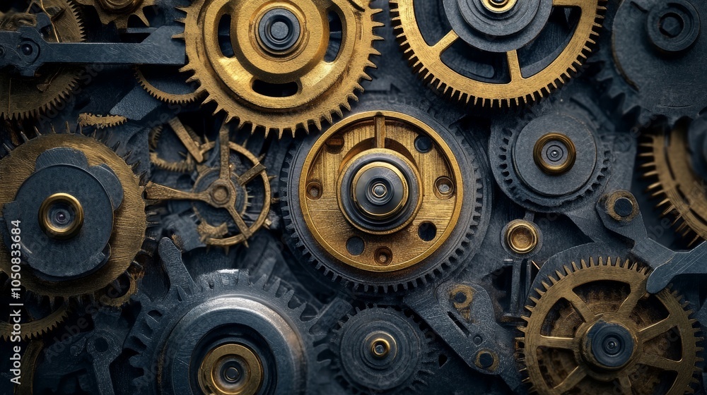 Aufkleber this intricate image features an array of interlocking gears, expertly crafted in a steampunk style 