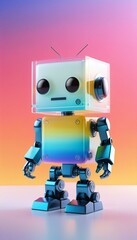 Cubic robot blind box, 3D cartoon design, translucent PVC, pop art style, gradient background, natural lighting