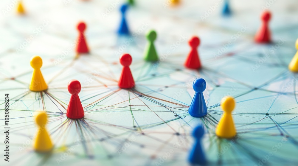 Poster a network of interconnected community centers serving diverse populations with social services, illu