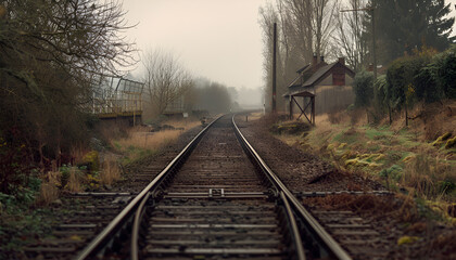 Obraz premium Railway line with track ballast in countryside. Train journey