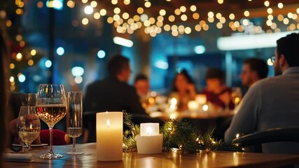 Cozy candlelit celebration at a festive christmas dinner gathering with friends, warm ambiance for merry christmas and happy new year