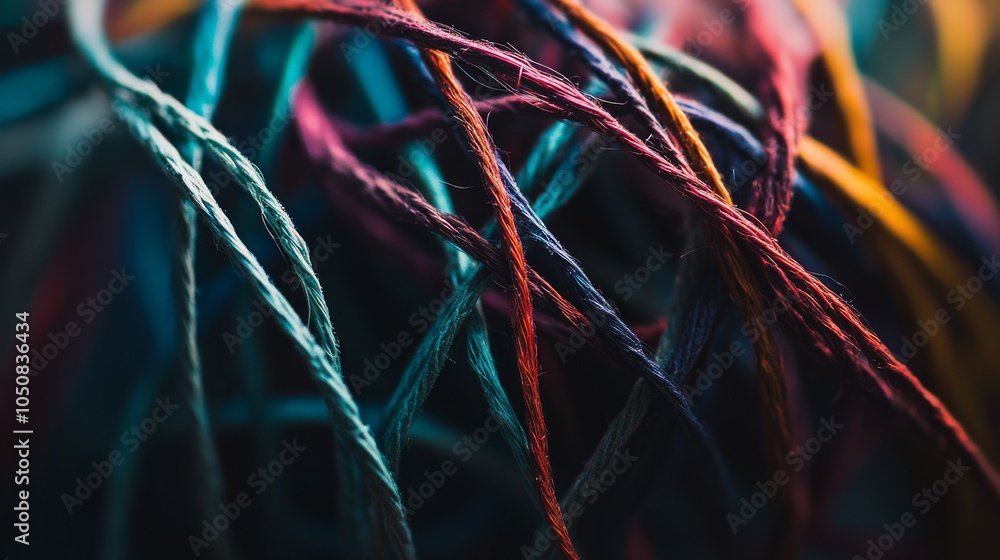 Aufkleber A network of interconnected threads in different shades forming a resilient fabric, Metaphorizing the interconnectedness and strength of diverse viewpoints, photography style