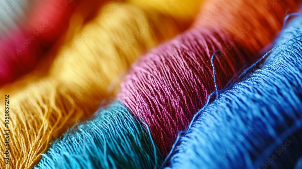 Aufkleber A network of interconnected threads in various hues forming a resilient fabric, Metaphorizing the interdependence and resilience of diverse viewpoints, photography style