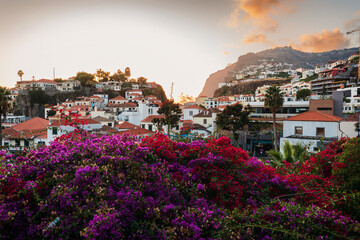 Fototapeta premium Camara de Lobush is a small town in Madeira. Sunset in Madeira. The island of eternal spring. Tourist areas of Madeira.