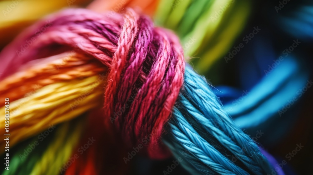Aufkleber A network of intertwined threads in different shades forming a resilient fabric, Metaphorizing the interconnectedness and strength of diverse viewpoints, photography style