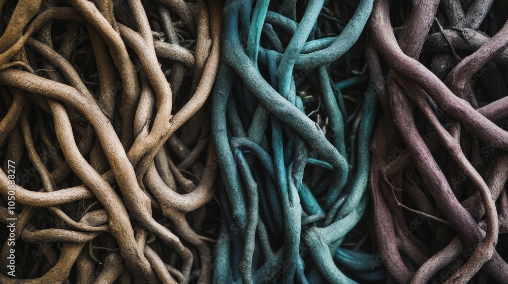 Aufkleber a network of intertwining roots in different shades, symbolizing the strength and interconnectedness