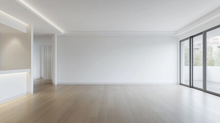 Mock-up of blank white wall in minimalist interior, empty space for your content