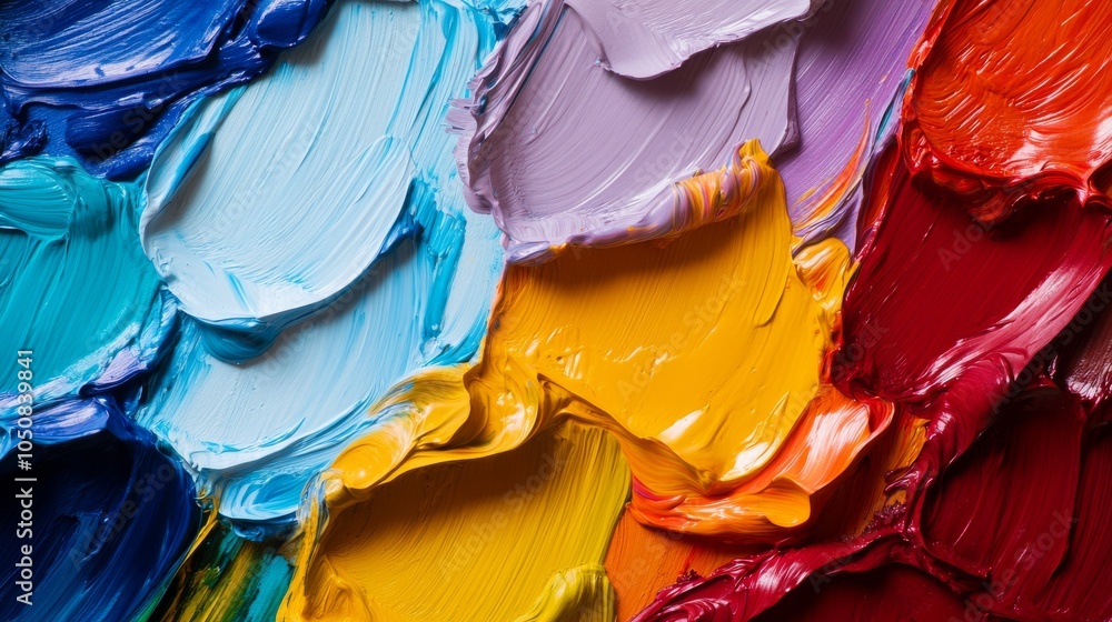 Poster a palette of paint strokes in diverse colors blending into a harmonious composition, illustrating th