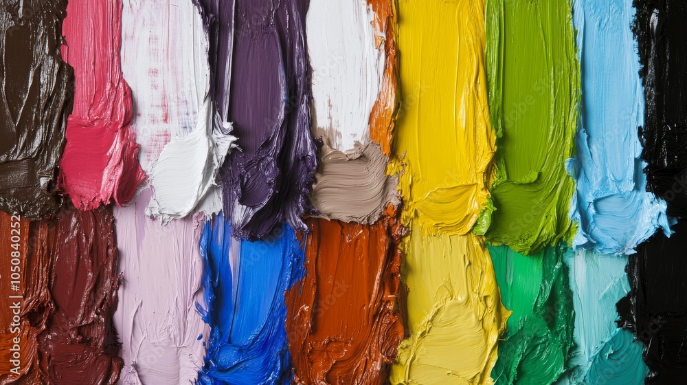 Poster a palette of paint strokes in various colors merging into a harmonious blend, representing the beaut