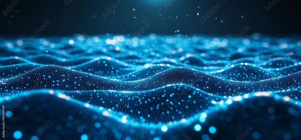 Poster the concept of big data. blockchain 3d illustration. information waves. neural networks. abstract te