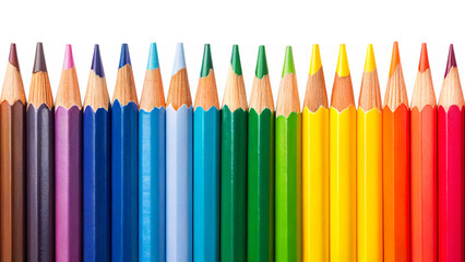 Colored pencils in rainbow order on white background flat lay