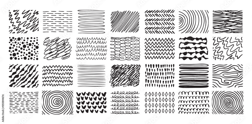 Poster hand drawn crosshatch line drawing set. different pen scratch. doodle isolated vector.