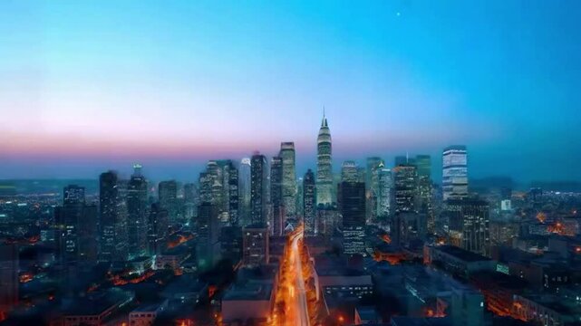 city skyline at night colorful lights HD resolution with hyper realistic nature ai generative 4K Background.