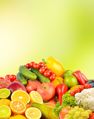 Beautiful collection of fruits, berries and vegetables isolated on white