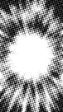 High-speed abstract halftone speed lines overlay vertical animation. Cartoon-animated dotted speed lines on a black background in a seamless loop motion graphics. Fit for alpha channel or tint layer