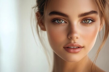 Naklejka premium Pretty woman with beautiful and glowing skin, Generative AI