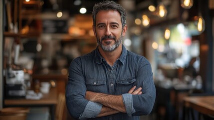 Obraz premium Business confidence: Small business owner looking at the camera with crossed arms, Generative AI