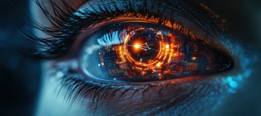 Close-Up of Eye with Holographic Overlay