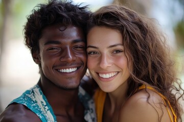 Fototapeta premium Interracial couple having fun outdoors, Generative AI