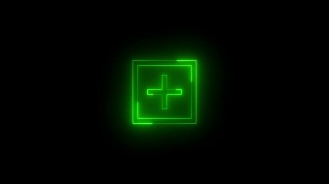 Neon explore content single icon glowing black background animation