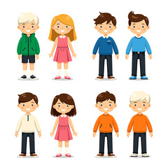 Fototapeta premium Cartoon children in casual clothes with friendly expressions
