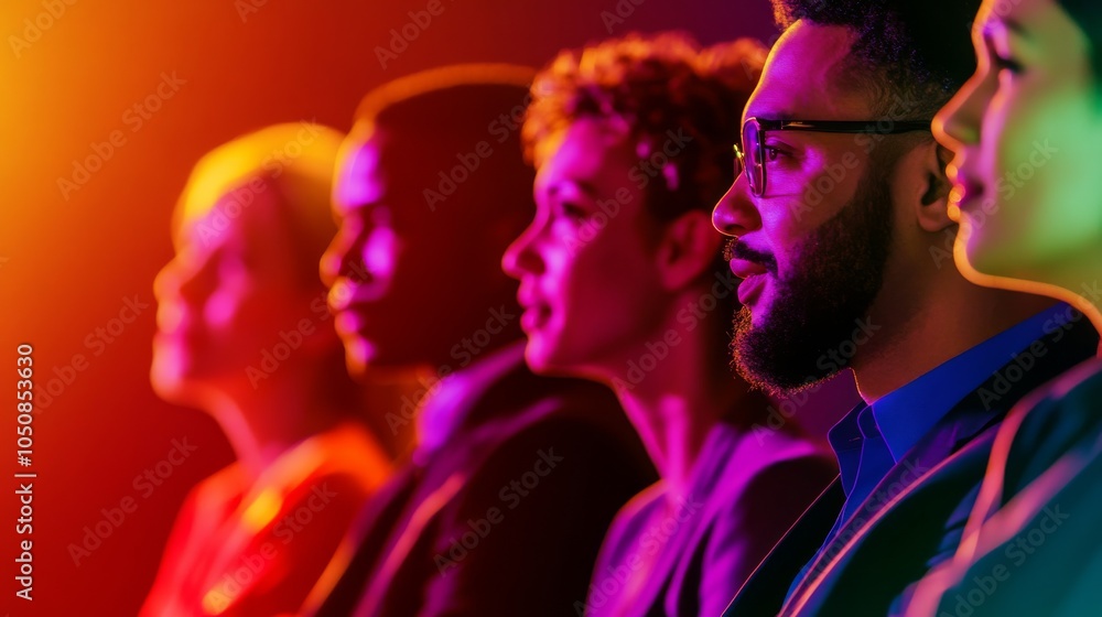 Aufkleber a powerful image of diverse leadership, showing a panel of leaders from various backgrounds speaking