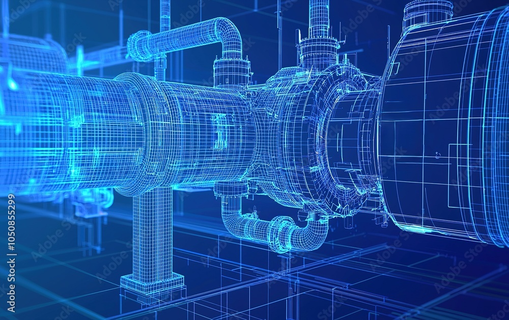 Poster a detailed visualization of 3d piping and valve systems in a virtual environment showcasing modern e