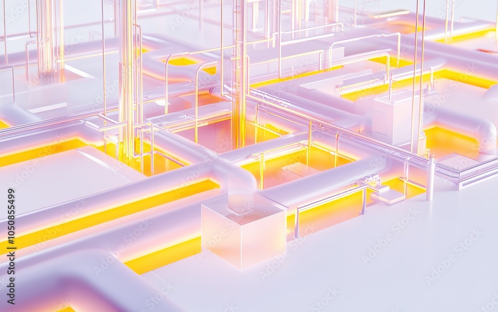 Poster abstract representation of interconnected pipelines with glowing accents in a futuristic design duri