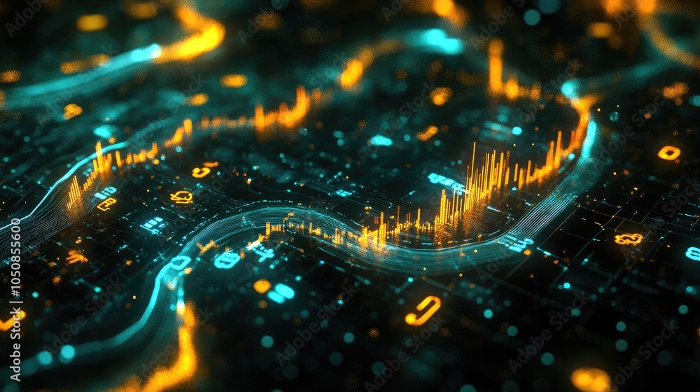 Poster digital data visualization with bright colors and lines