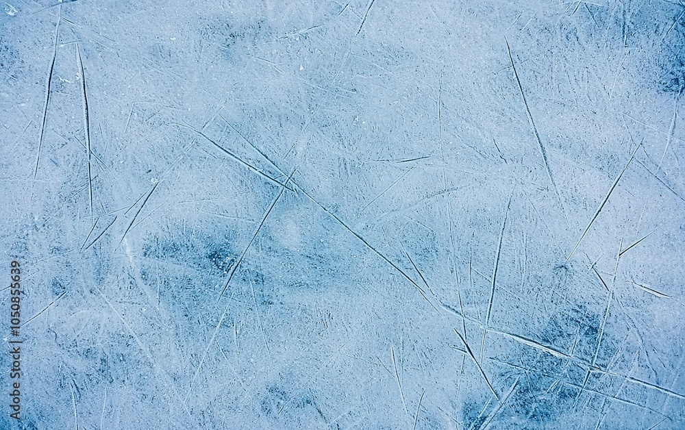Aufkleber a close-up view of a frozen lake surface with scratches and patterns created by skaters on a winter 