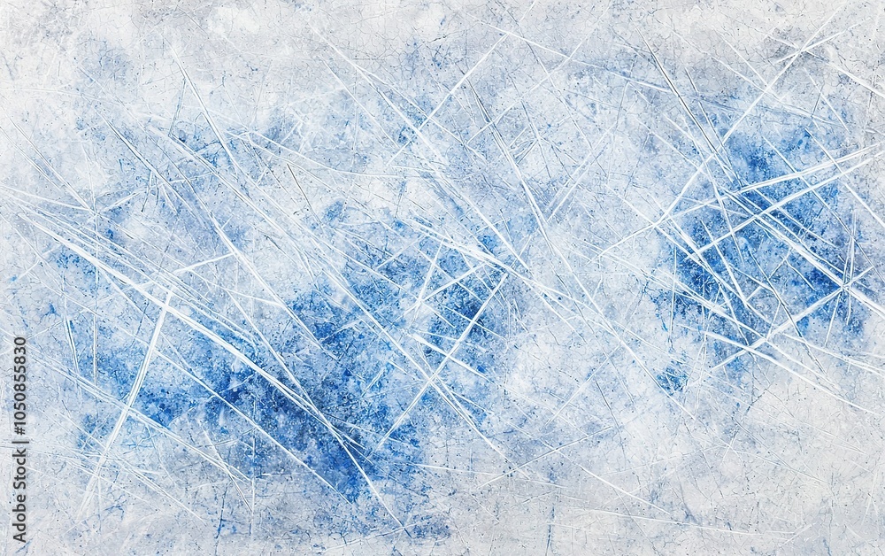 Poster abstract art piece featuring blue and white textures resembling ice formations with sharp lines and 