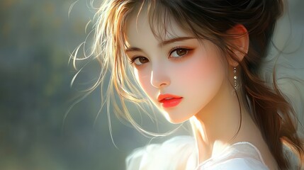 Fototapeta premium Portrait of a Young Woman with Soft Features