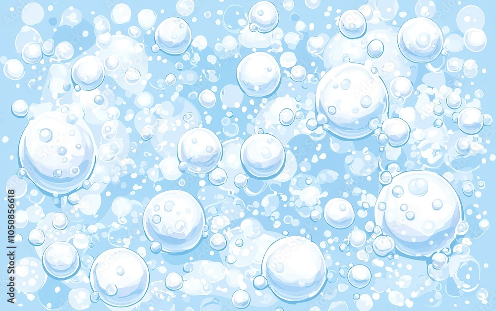 Poster bubbles floating gently in a bright blue background, creating a whimsical and playful atmosphere rem