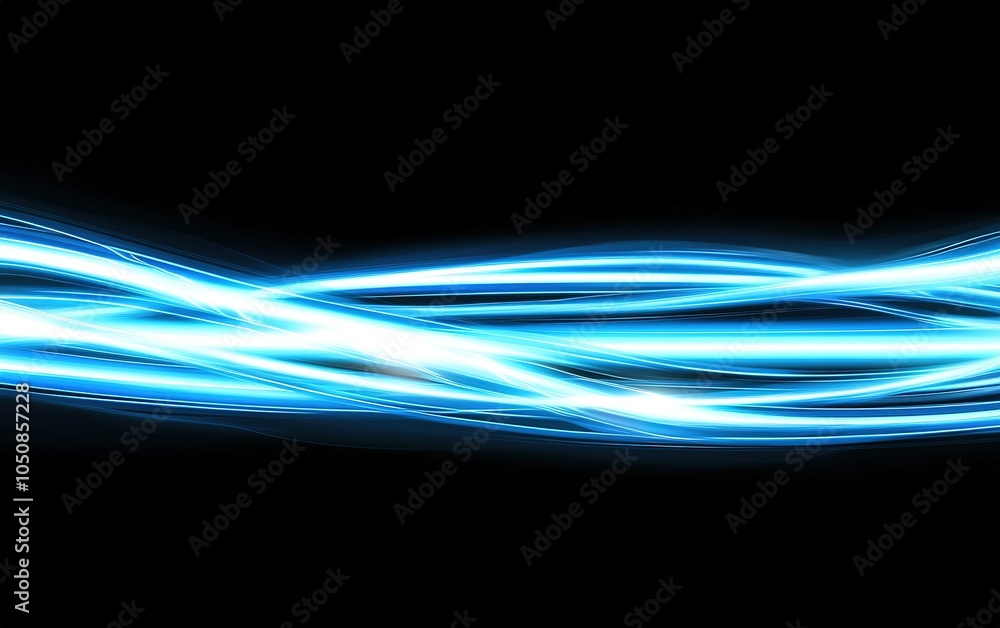 Aufkleber bright blue light trails create a dynamic swirl against a black background in an abstract digital ar