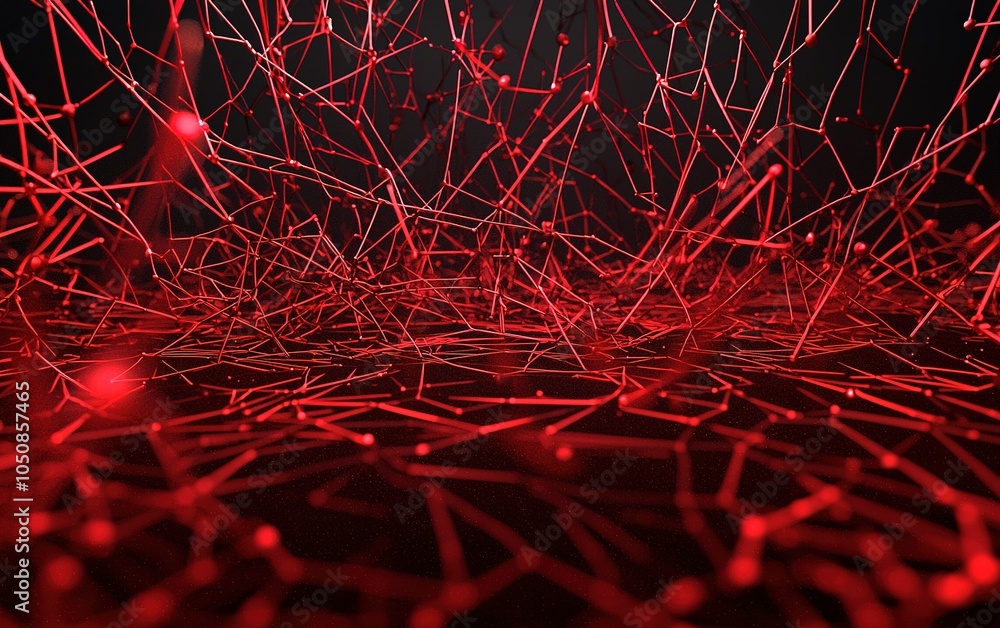 Poster abstract red network structure in a dark environment with intricate connections designed for visual 