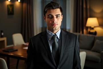 Fototapeta premium Confident businessman posing in modern office setting