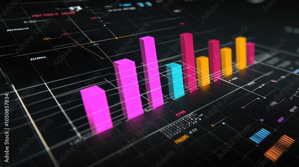 Poster colorful data visualization with bar graphs and charts