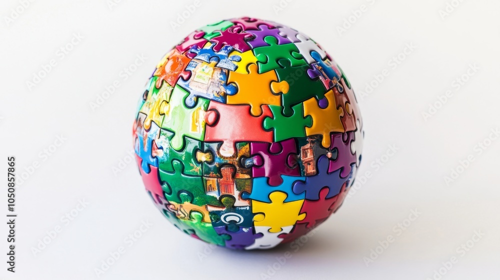 Poster a powerful visual of a diverse array of colored puzzle pieces, each decorated with cultural symbols,