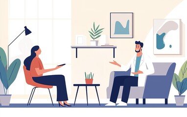 Fototapeta premium A therapist and patient engage in a conversation in a modern, comfortable office setting during a therapy session