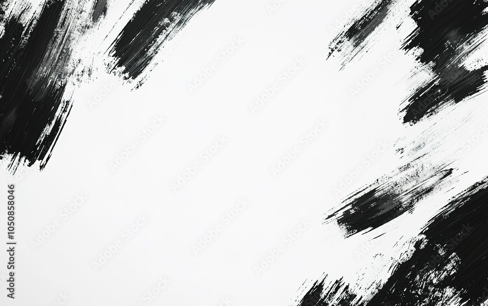 Poster abstract black brush strokes create dynamic contrasts on a clean white canvas for artistic expressio