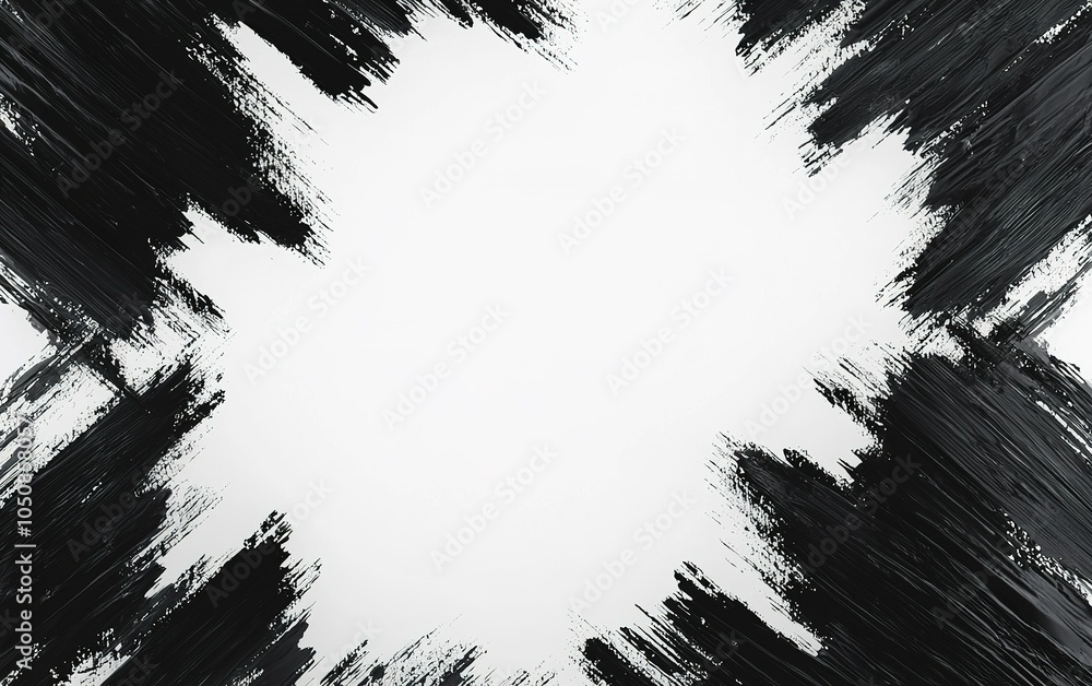 Poster black and white abstract design with bold brush strokes creating a textured background in a minimali