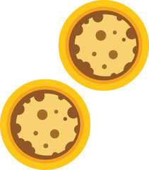 Minimalist illustration of two chocolate chip cookies baking, representing concepts of food, snack, bakery, and dessert