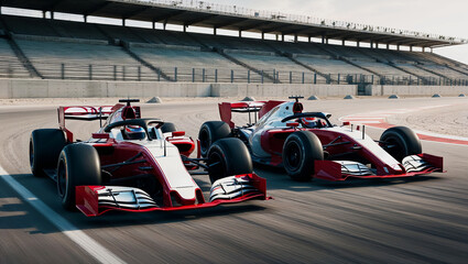 Obraz premium Racing cars on a race track. 3d rendering