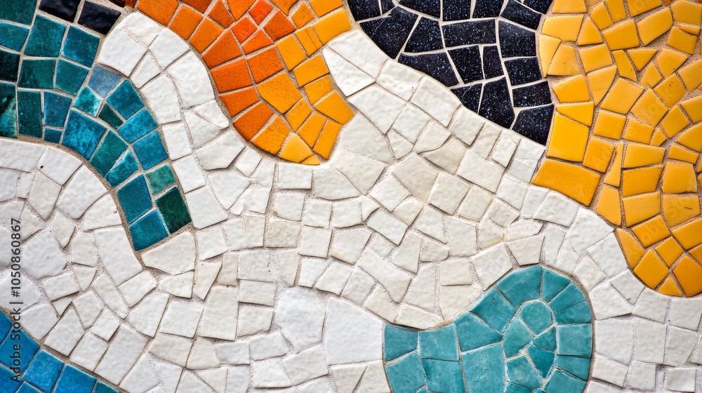 Poster A powerful visual of a series of unique and varied mosaic tiles coming together to form a unified, intricate design on a clean background, Representing how individual pieces contribute to a larger